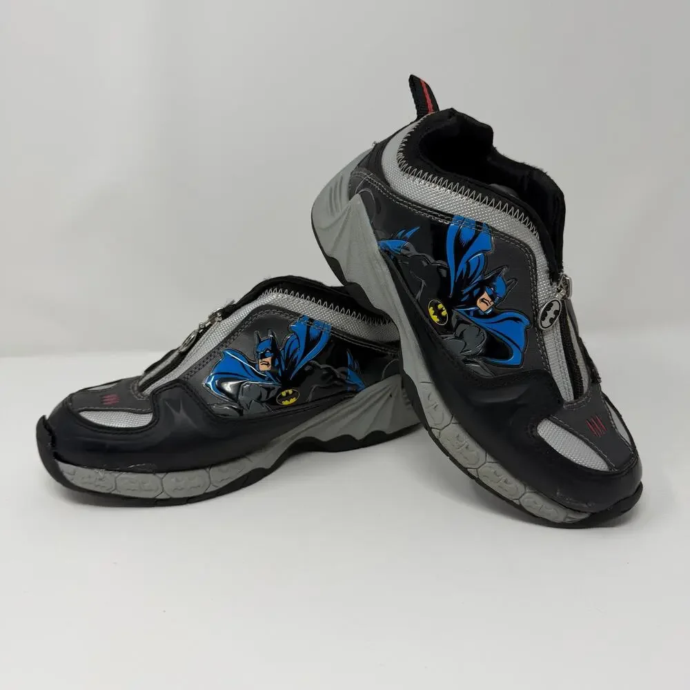 Batman Zip Up Sneakers Kids Black Gray Comic Shoes Size 2.5